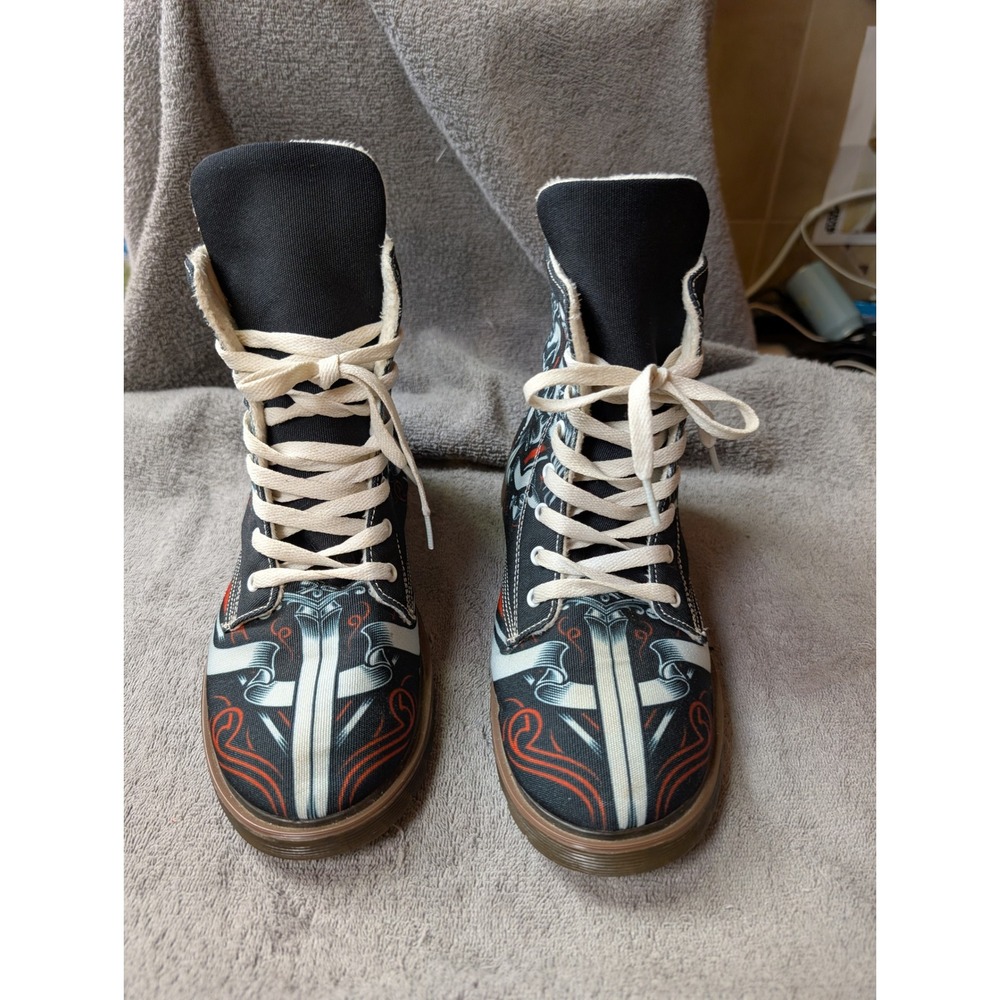 First Dance Skull Dagger Graphic Canvas Combat Boots Fleece Lined Black EU 41